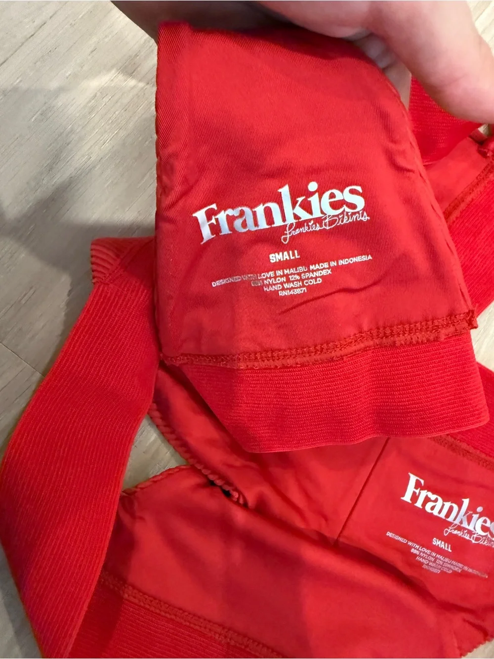 Frankie's Bikinis Red Ribbed Triangle Bikini Set